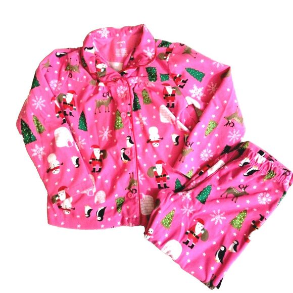 Carter's Girls Size 5 Christmas Pajama Set Pink Santa Holiday Christmas Tree - Picture 1 of 4